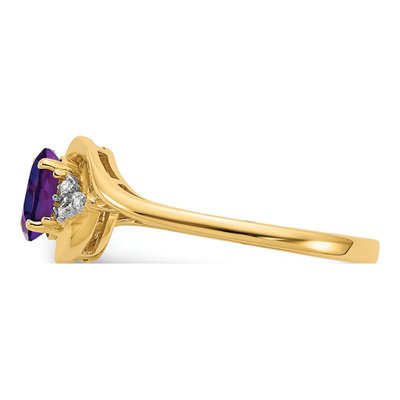 14K Yellow Gold Amethyst & Diamond Oval Ring – view 4