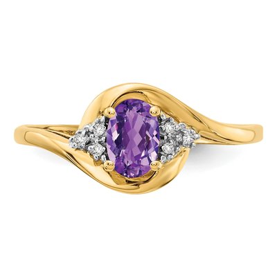 14K Yellow Gold Amethyst & Diamond Oval Ring – view 5
