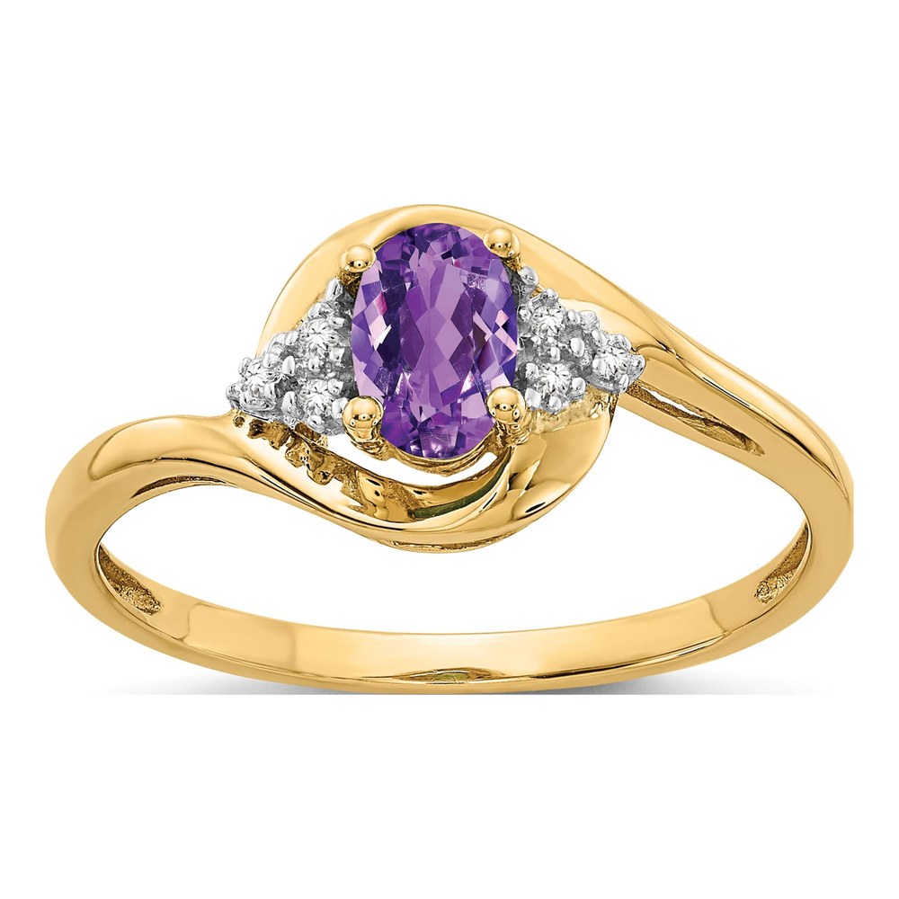 14K Yellow Gold Amethyst & Diamond Oval Ring