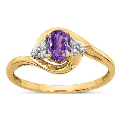 14K Yellow Gold Amethyst & Diamond Oval Ring