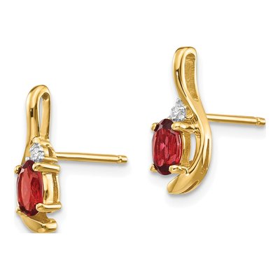 14K Yellow Gold Garnet & Diamond Oval January Dangle Earrings – view 2