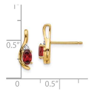 14K Yellow Gold Garnet & Diamond Oval January Dangle Earrings – view 4