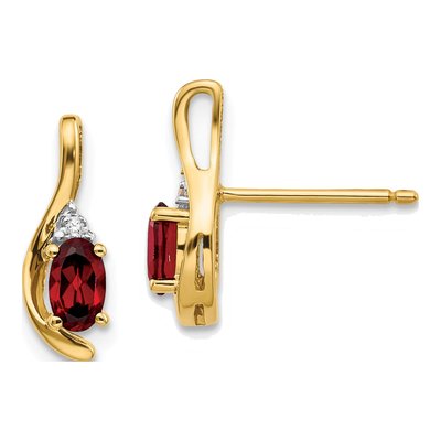 14K Yellow Gold Garnet & Diamond Oval January Dangle Earrings