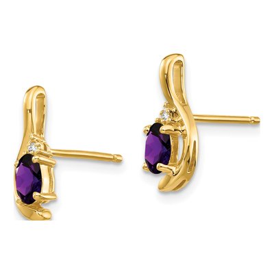 14K Yellow Gold Amethyst & Diamond Oval Dangle Earrings – view 2