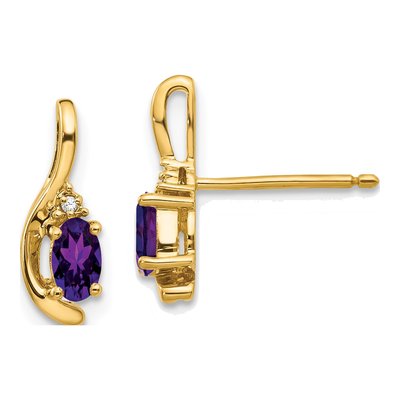 14K Yellow Gold Amethyst & Diamond Oval Dangle Earrings