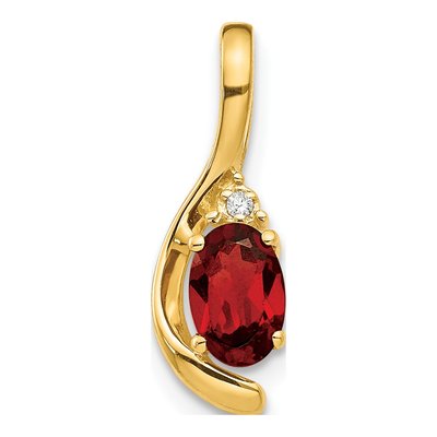 14K Yellow Gold Garnet & Diamond Oval Pendant