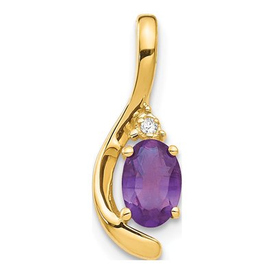 14K Yellow Gold Amethyst & Diamond Birthstone Pendant