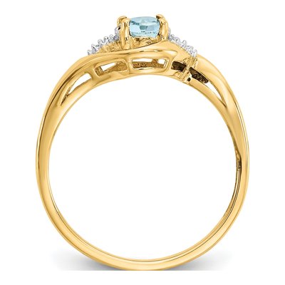 14K Yellow Gold Aquamarine & Diamond Oval Ring – view 2