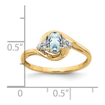 14K Yellow Gold Aquamarine & Diamond Oval Ring – view 3
