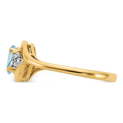 14K Yellow Gold Aquamarine & Diamond Oval Ring – view 4