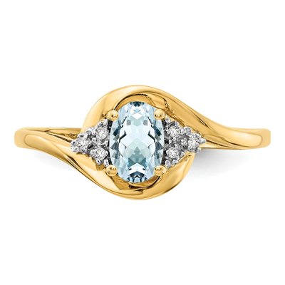 14K Yellow Gold Aquamarine & Diamond Oval Ring – view 5