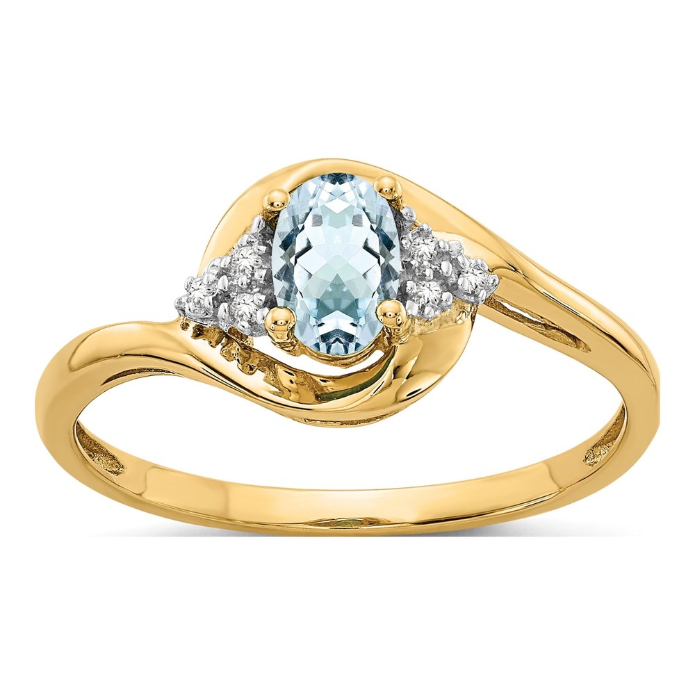 14K Yellow Gold Aquamarine & Diamond Oval Ring