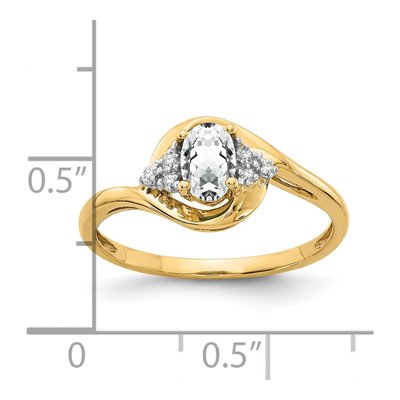 14K Yellow Gold White Topaz & Diamond Oval April Ring – view 3