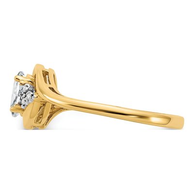 14K Yellow Gold White Topaz & Diamond Oval April Ring – view 4
