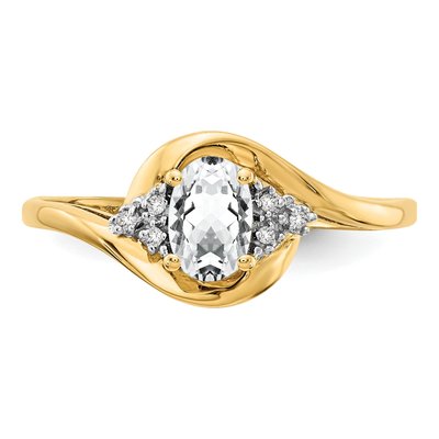 14K Yellow Gold White Topaz & Diamond Oval April Ring – view 5