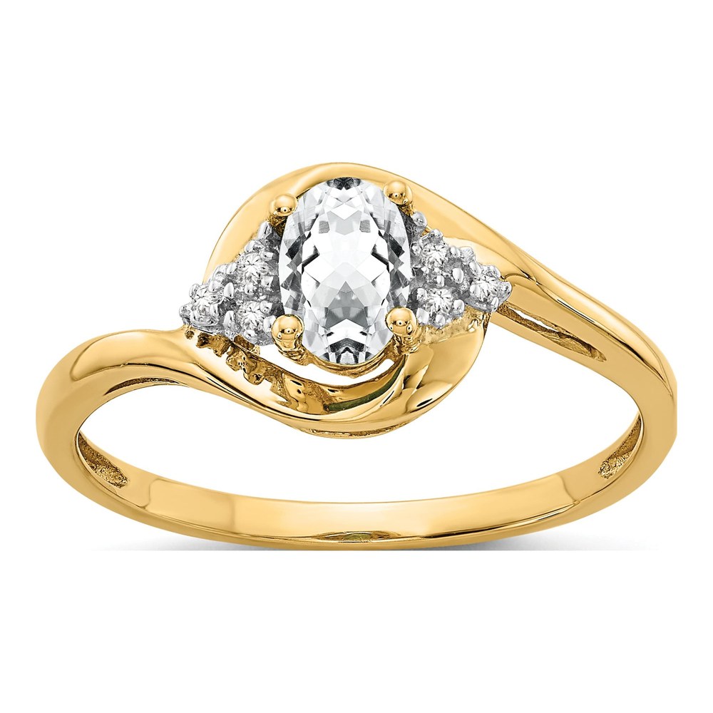 14K Yellow Gold White Topaz & Diamond Oval April Ring
