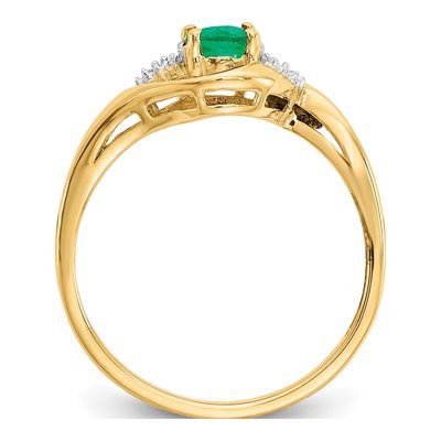 14K Yellow Gold Emerald & Diamond Oval Ring – view 2