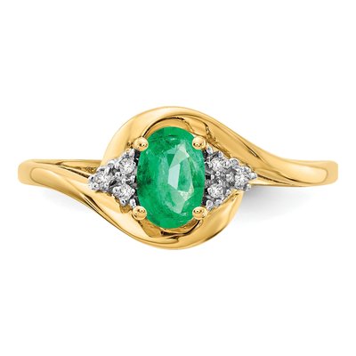14K Yellow Gold Emerald & Diamond Oval Ring – view 5