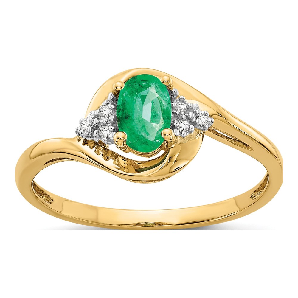 14K Yellow Gold Emerald & Diamond Oval Ring