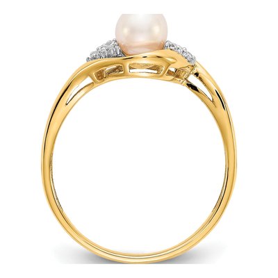 14K Yellow Gold Pearl & Diamond June Birthstone Ring – view 2