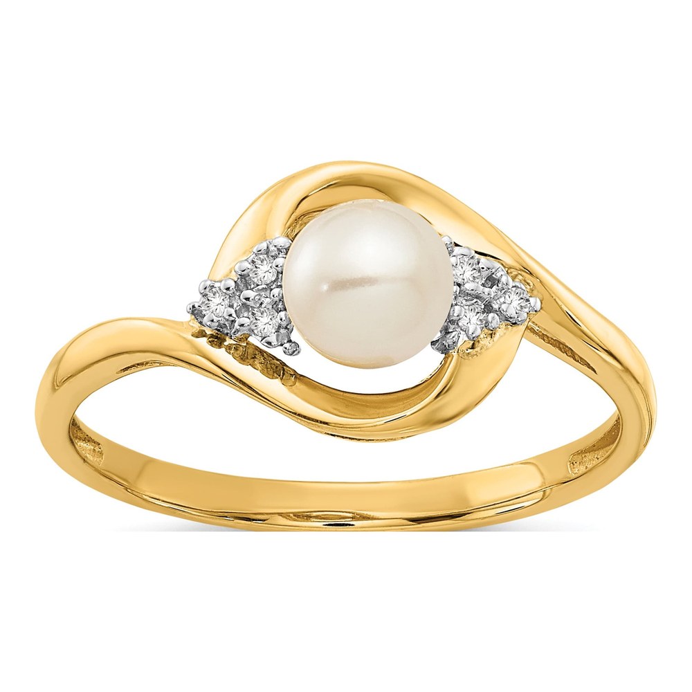 14K Yellow Gold Pearl & Diamond June Birthstone Ring