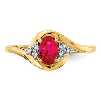 14K Yellow Gold Ruby & Diamond Oval Ring – view 5
