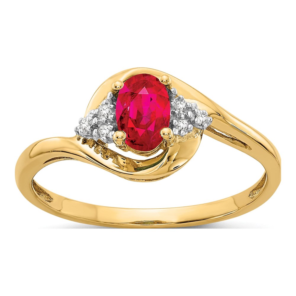14K Yellow Gold Ruby & Diamond Oval Ring