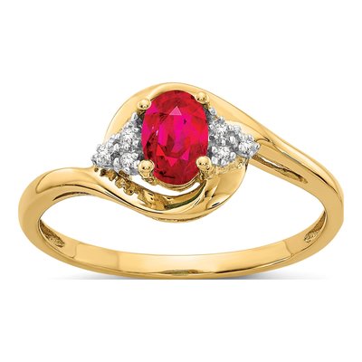 14K Yellow Gold Ruby & Diamond Oval Ring