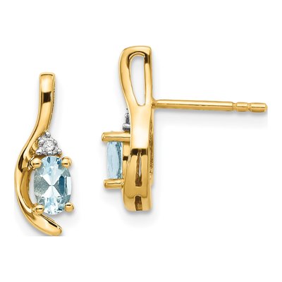 14K Yellow Gold Aquamarine & Diamond Dangle Earrings