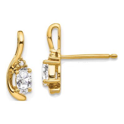 14K Yellow Gold White Topaz & Diamond Oval Dangle Earrings