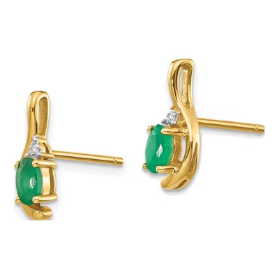 14K Yellow Gold Emerald & Diamond Oval Dangle Earrings – view 3