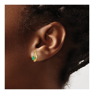 14K Yellow Gold Emerald & Diamond Oval Dangle Earrings – view 4