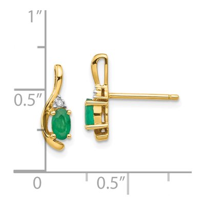 14K Yellow Gold Emerald & Diamond Oval Dangle Earrings – view 5