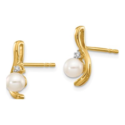 14K Yellow Gold Pearl & Diamond June Dangle Earrings – view 2