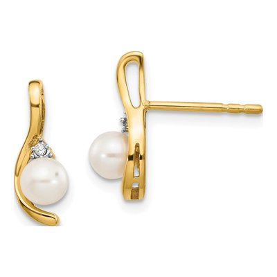 14K Yellow Gold Pearl & Diamond June Dangle Earrings