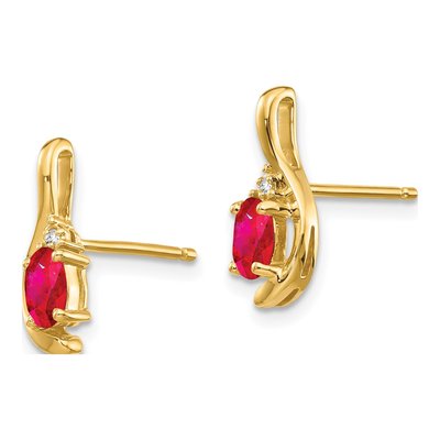 14K Yellow Gold Ruby & Diamond Oval July Birthstone Dangle Earrings – view 2