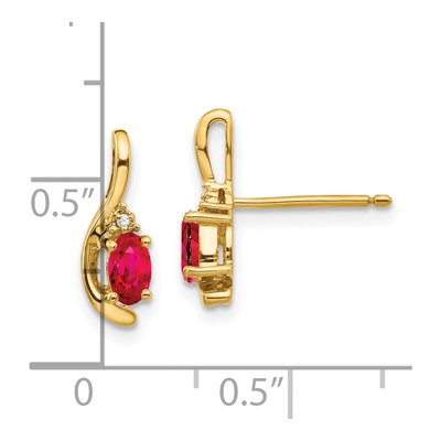 14K Yellow Gold Ruby & Diamond Oval July Birthstone Dangle Earrings – view 3