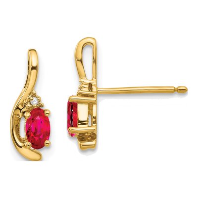 14K Yellow Gold Ruby & Diamond Oval July Birthstone Dangle Earrings