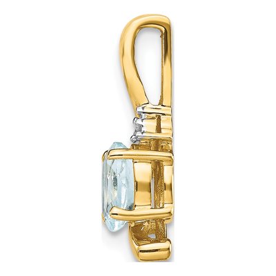 14K Yellow Gold Aquamarine & Diamond Oval March Pendant – view 3