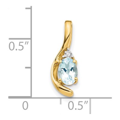 14K Yellow Gold Aquamarine & Diamond Oval March Pendant – view 4