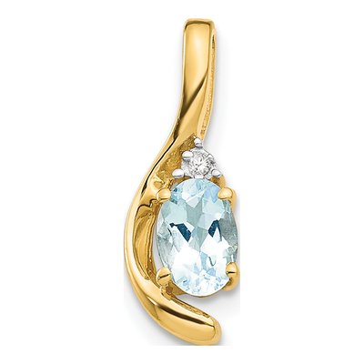 14K Yellow Gold Aquamarine & Diamond Oval March Pendant