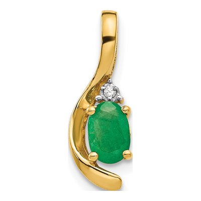 14K Yellow Gold Emerald & Diamond Oval May Pendant