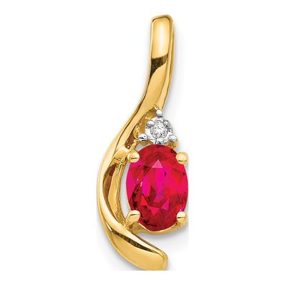 14K Yellow Gold Ruby & Diamond July Pendant