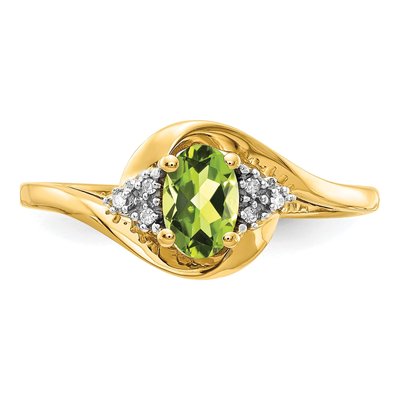 14K Yellow Gold Peridot & Diamond Oval Ring – view 5