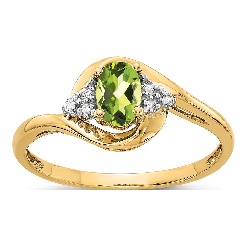 14K Yellow Gold Peridot & Diamond Oval Ring