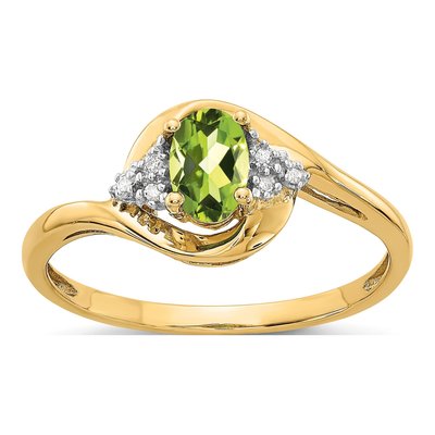 14K Yellow Gold Peridot & Diamond Oval Ring