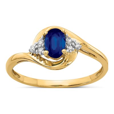 14K Yellow Gold Sapphire & Diamond Oval Ring