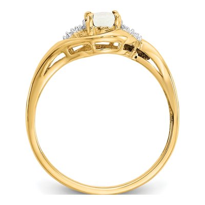 14K Yellow Gold Opal & Diamond October Ring – view 2
