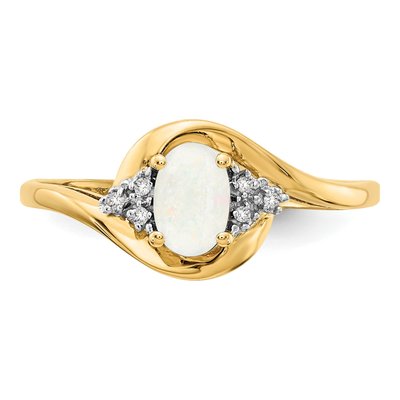 14K Yellow Gold Opal & Diamond October Ring – view 5