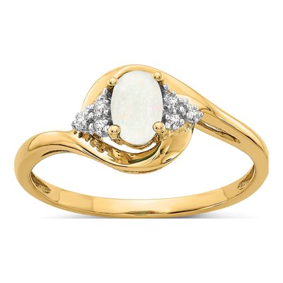 14K Yellow Gold Opal & Diamond October Ring